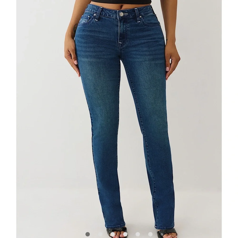 True Religion Billie Mid Rise Straight Dark Wash Jeans - Picture 1 of 9